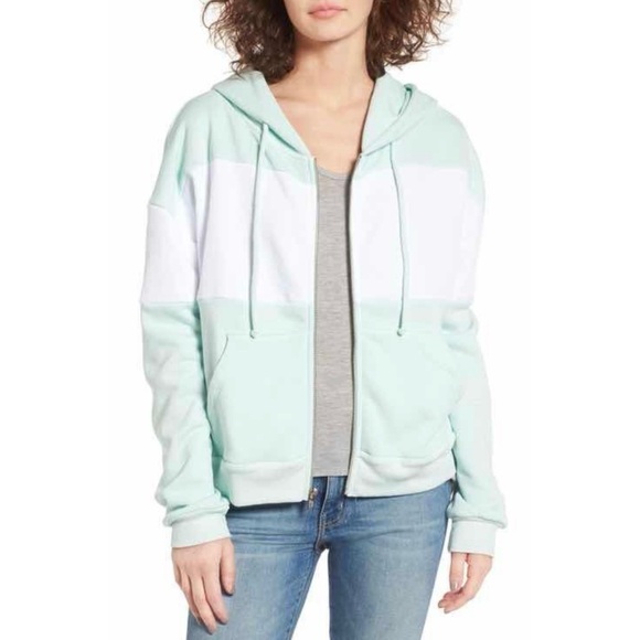Wildfox Essentials mint green white blocked marquis zip hoodie sweater S small - Picture 10 of 12